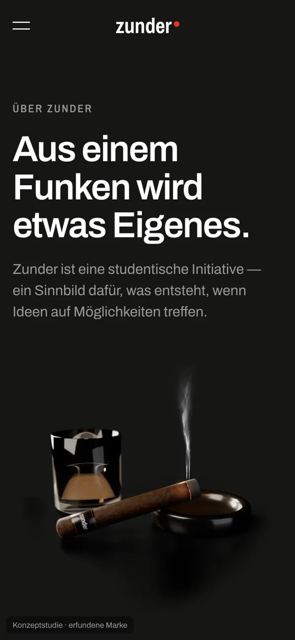 Zunder, Seite Über Zunder, auf dem Handy